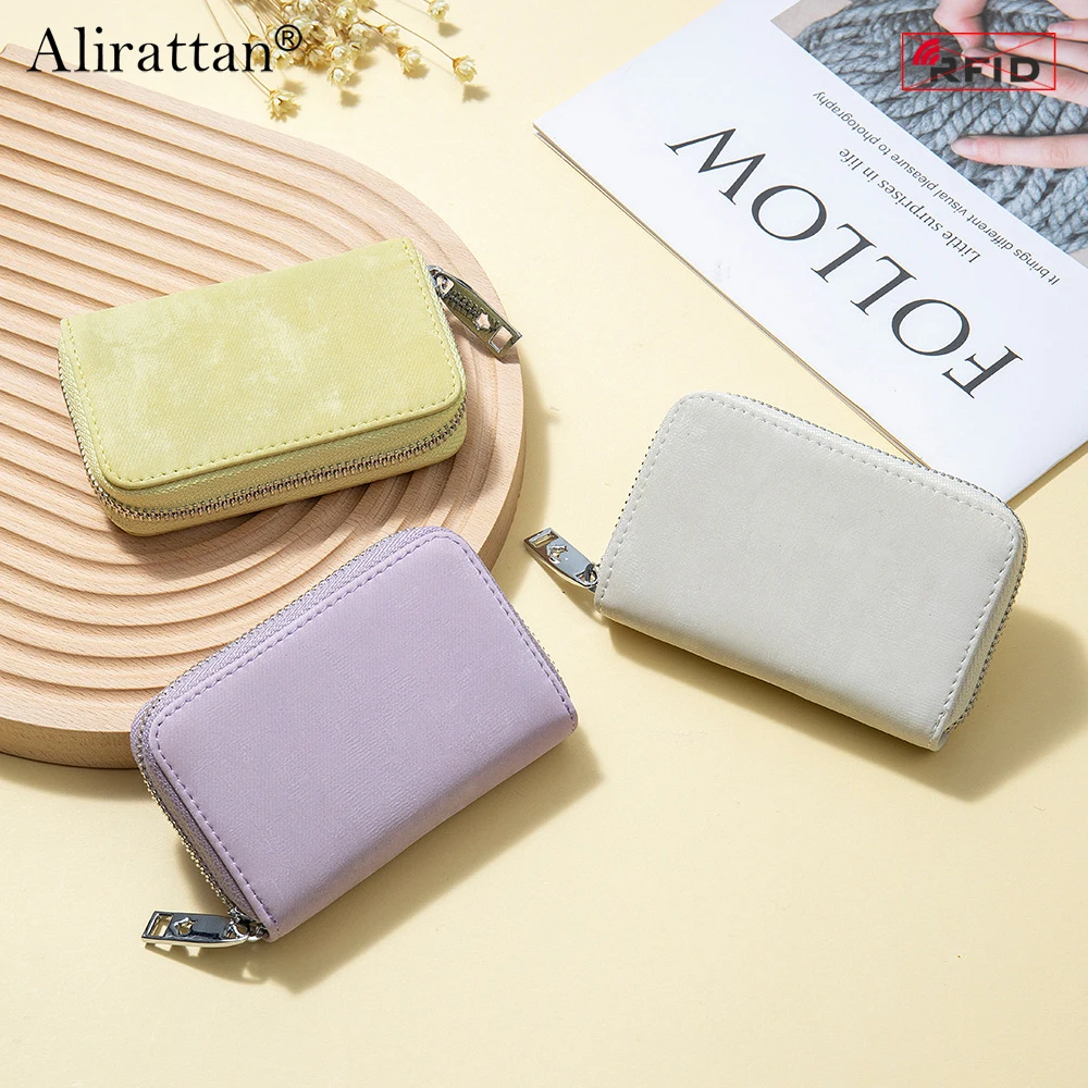 

Alirattan 2024 New Leather RFID Organ Card Bag Zipper Card Sleeve Large Capacity ID Bag Coin Purse