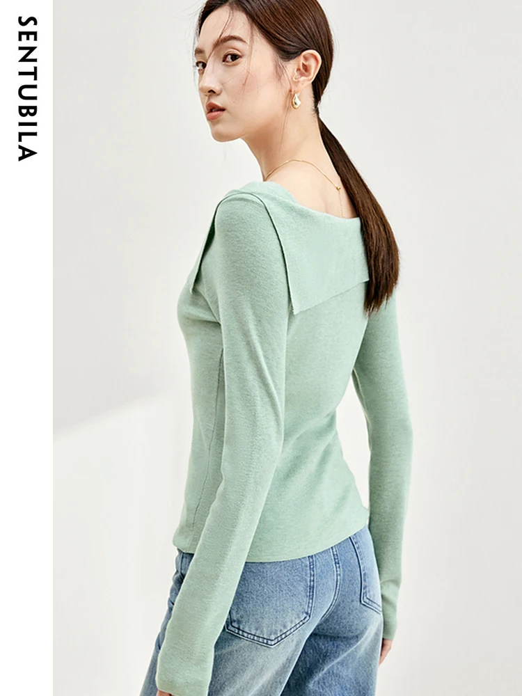 SENTUBILA Autumn Office Ladies Knitwear Women 2024 Soft  Warm Long Sleeve Sweater Female Knitted Simple Versatile Top W33E50729