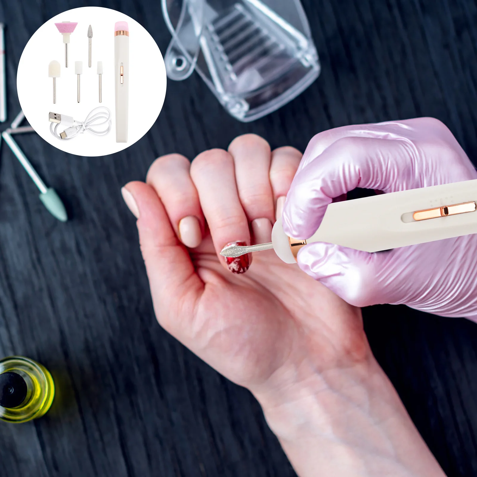 1 مجموعة مسمار الحفر عدة الكهربائية المحمولة المدمجة مانيكير أداة مجموعة المهنية مسمار الفن طحن آلة تلميع #4