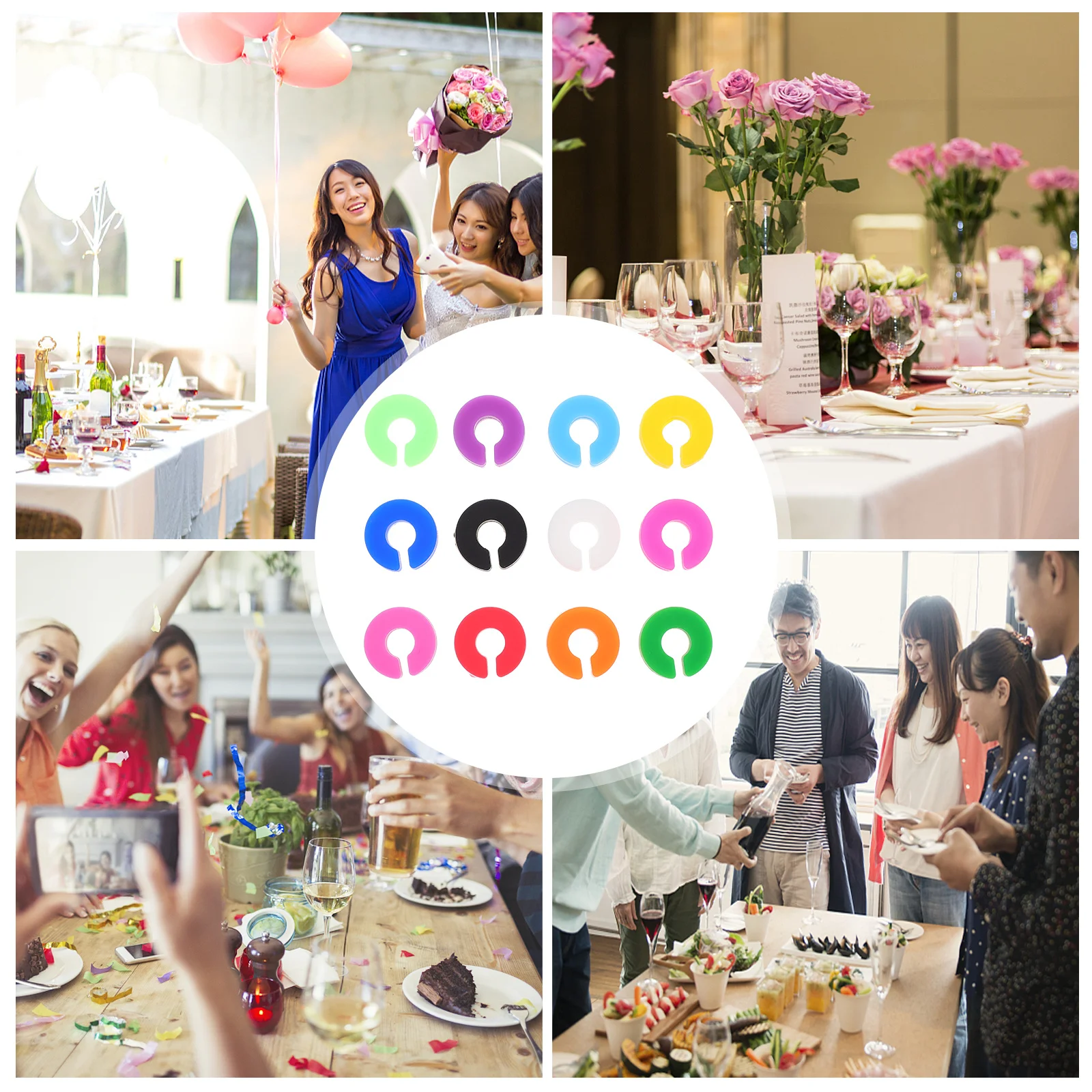 

12Pcs Colorful Silicone Wine Glass Mark Recognizers Drink Markers Creative Reusable Party Cup Identifiers Decoration