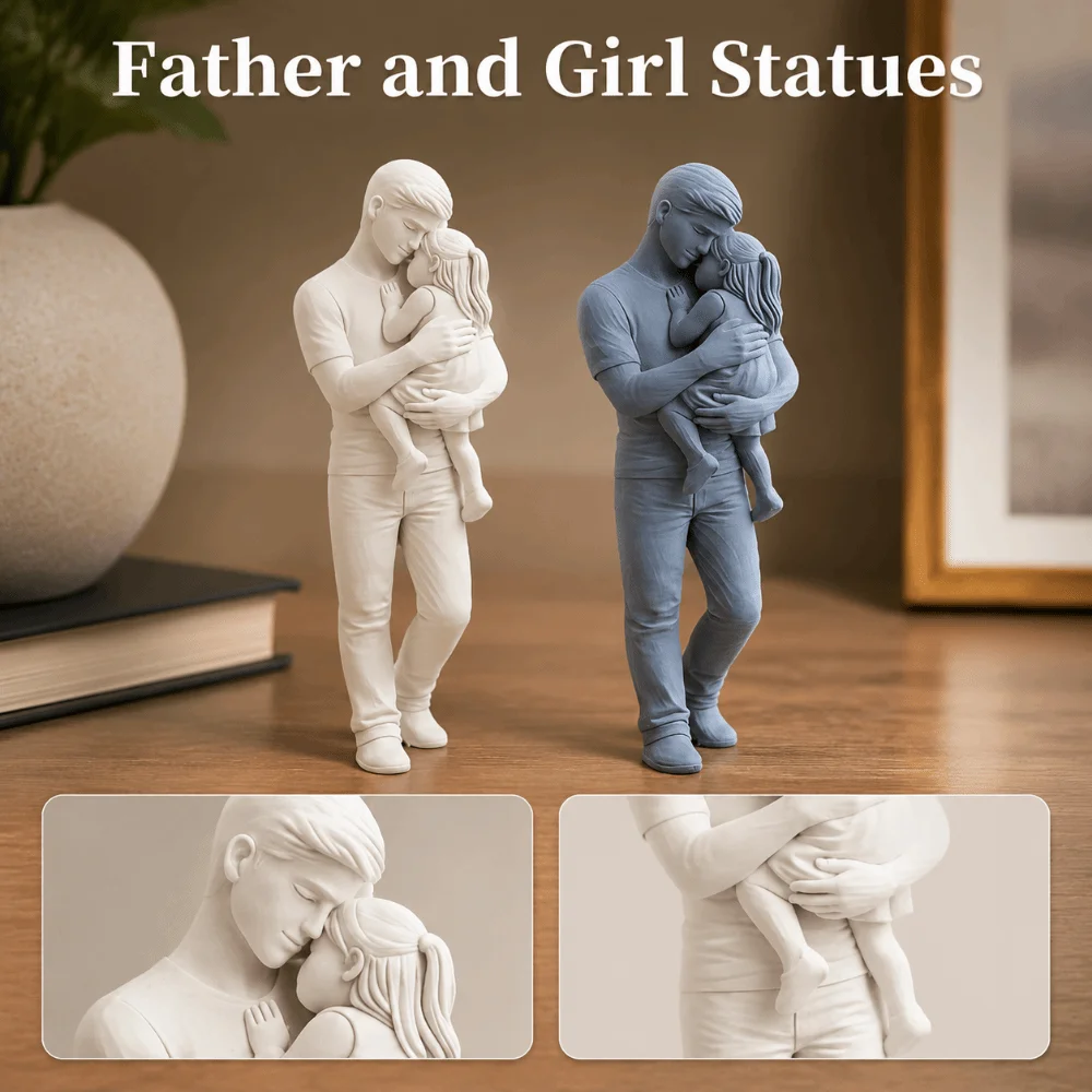 3D Printed Father and Girl Statues Creative Decoration Desktop Girl Figurine Cute Standing Nordic-Style Ornaments Father's Day