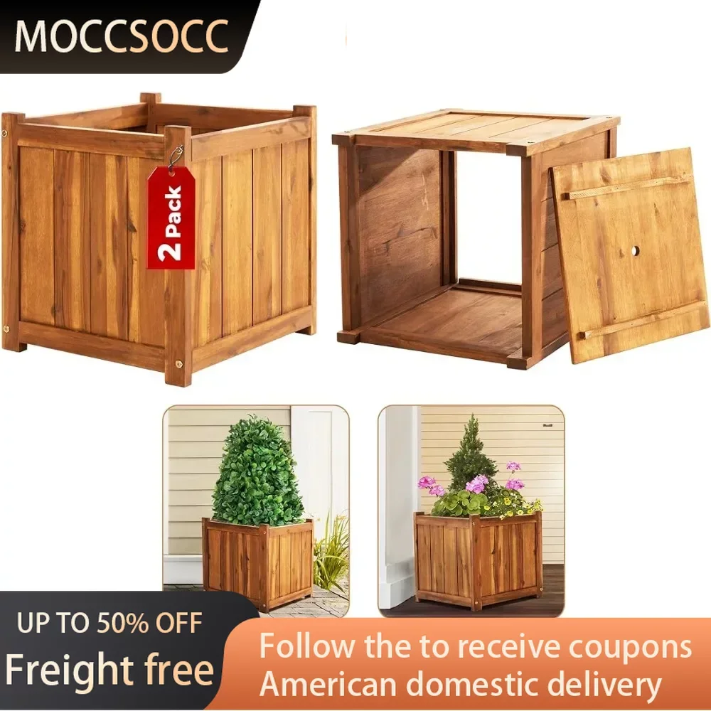 

Set of 2 Hardwood Outdoor Flower Box Wholesale Planters Free Shipping Flower Pots and Planters for Indoor Plants Drainage Holes