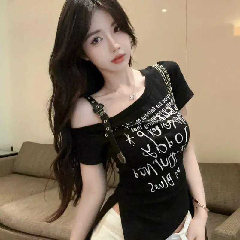 

Y2K Irregular oulder One-oulder ort Sve Spicy Girl T-irt American Sle Unique Casual Wear for plus Size Men