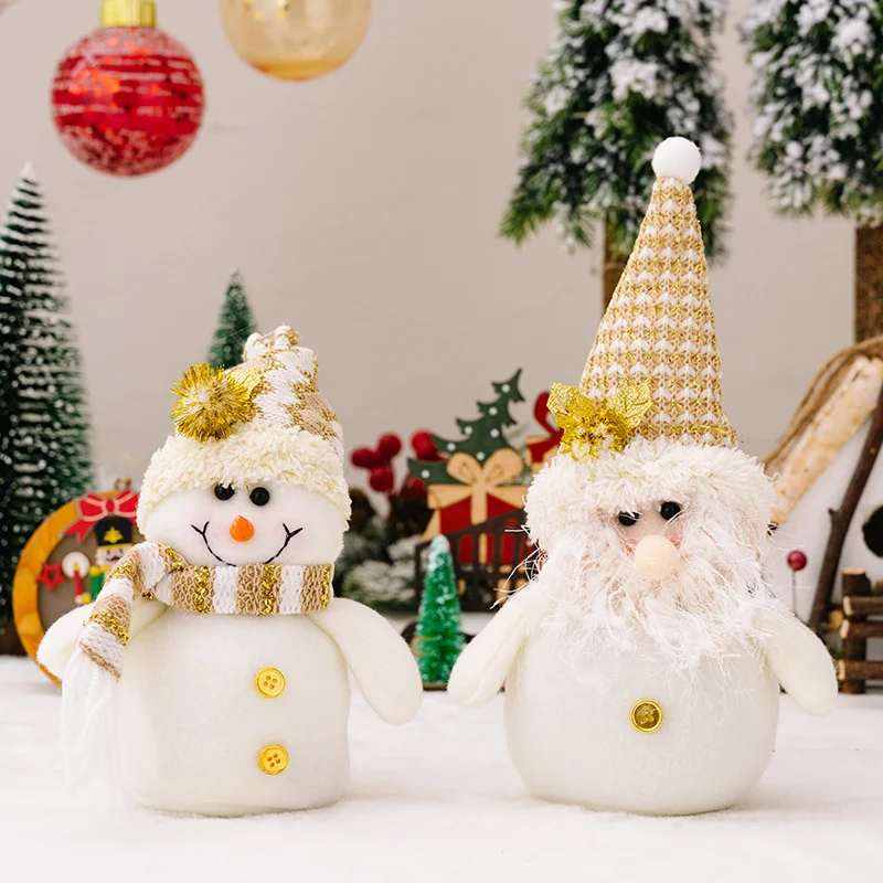 การ์ตูนคริสต์มาสตุ๊กตาPlushเครื่องประดับสีขาวSanta Claus Snowmanเครื่องประดับXmas Partyตกแต่งเด็กของขวัญ