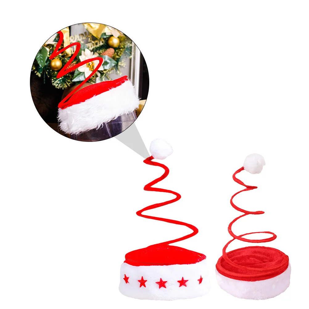 Spiral Christmas Hat with Light Spring Santa Hats Cap Pulled Cloth Child for Kids