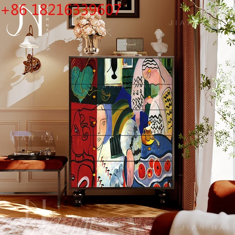 TAOFrench retro style five buckets six buckets art abstract painting living room drawer storage dining room storage