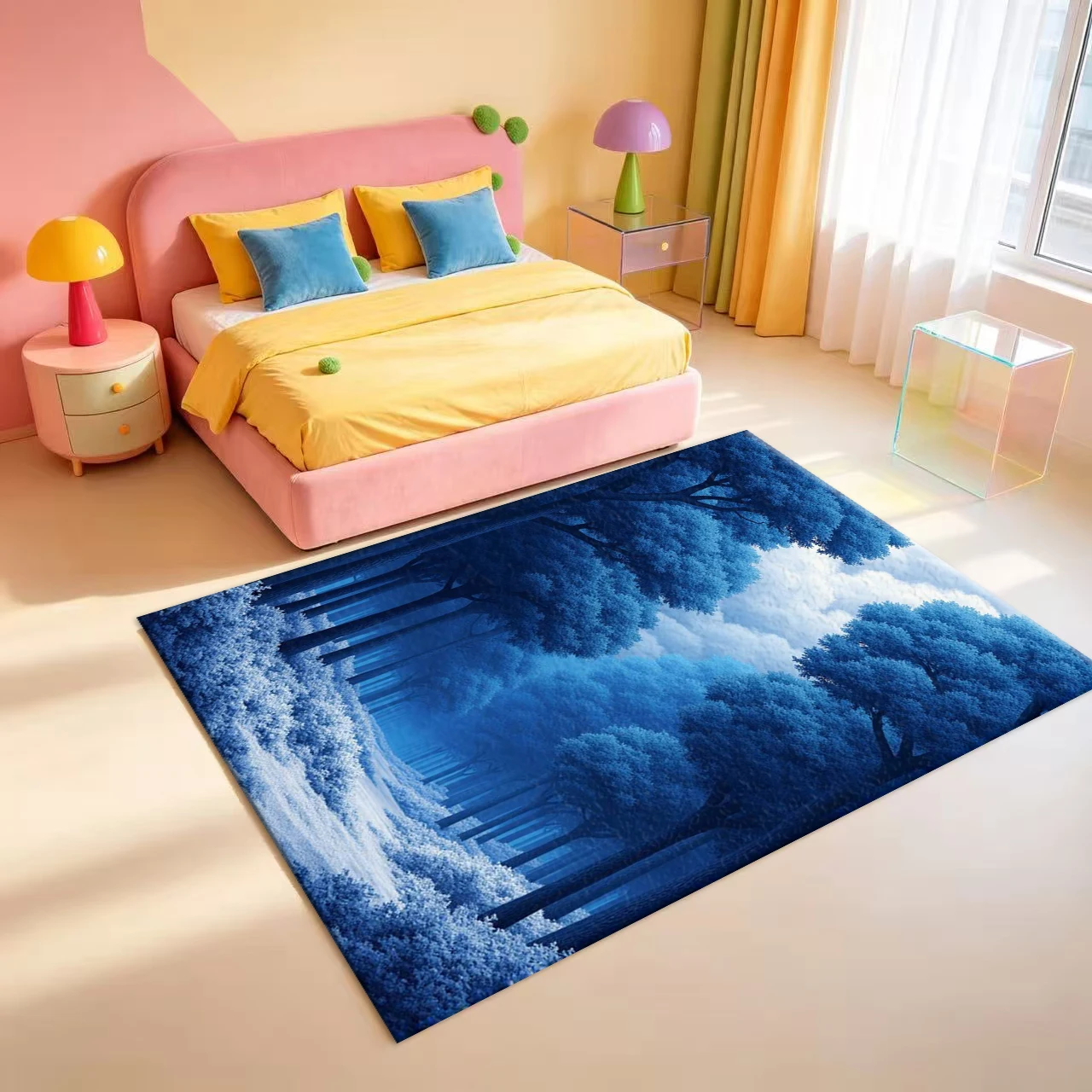 Dreamy Blue Fantasy Forest Cloud Landscape Carpet Flooring Surreal Nature Art Area Rug For Living Room Indoor Floor Cover
