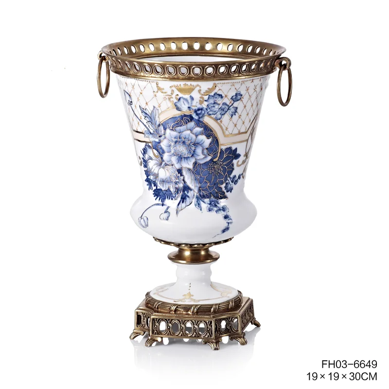 Creatief ontwerp Vintage klassiek antiek messing keramiek, vaas