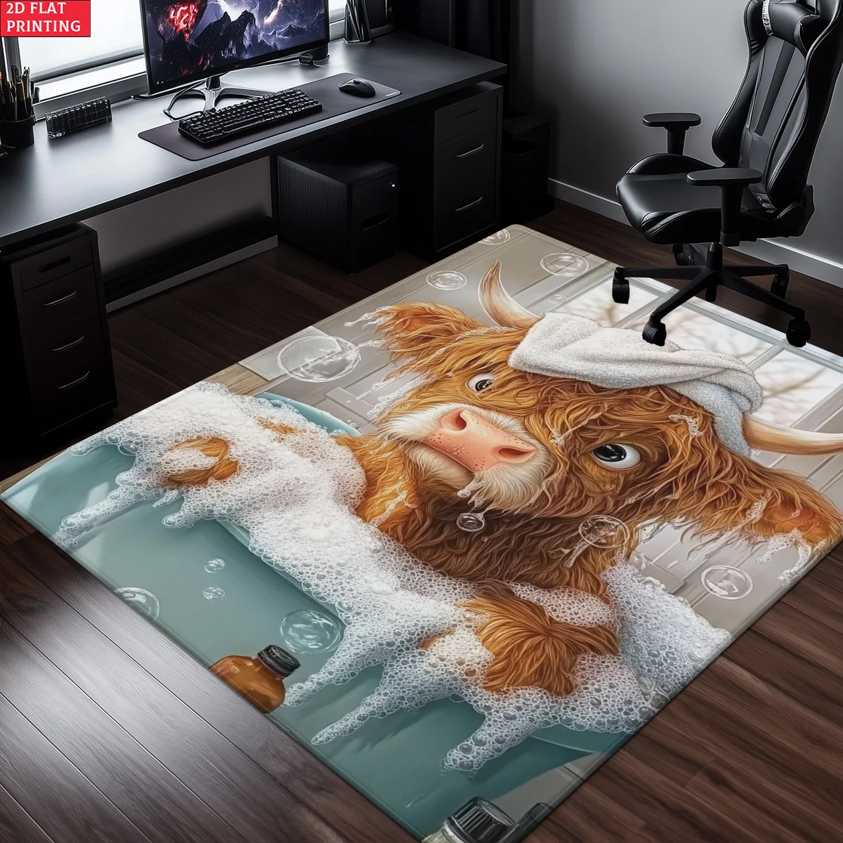 Realistic Cow Puppy Bubble Pop Art Area Rug Novelty Farm Animal Decor Mat for Living Room Bedroom Bathroom Hallway Accent