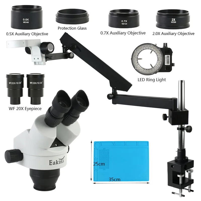3.5X 90X 180X Zoom Binocular Articulating Extension Arm Clip Stand Industrial Soldering LAB Detection Stereo Microscope Set