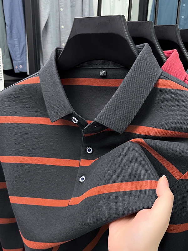 

Fall 2025 New Men's Long Sve irt Pure Cotton Casual Turn-down Collar Dad Top Busin Casual Striped T-irt