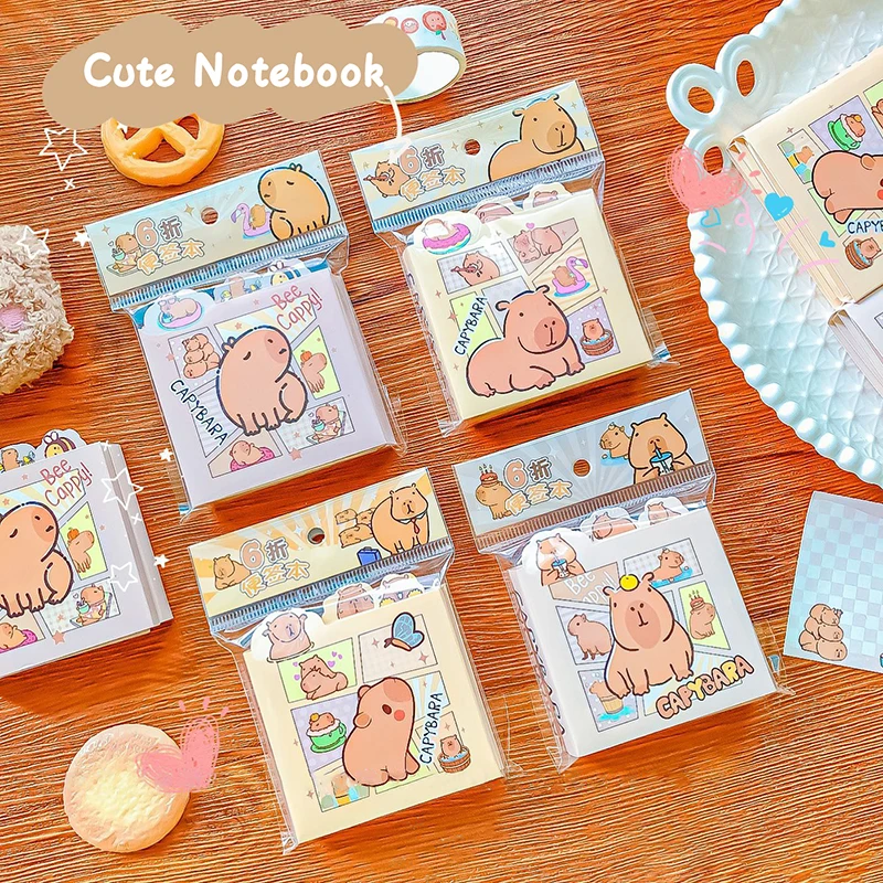 1pc Mini Portable Notebook Cartoon Cute Capybara Sticky Note Creative Daily Note Paper School Supplies Kawaii Stationery