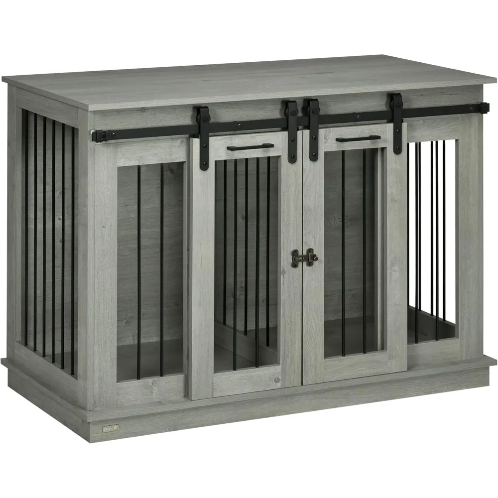 

Dog Crate Furniture with Divider, Dog Crate End Table for Small to Large Dogs, Large Indoor Dog Kennel with Double Doors,