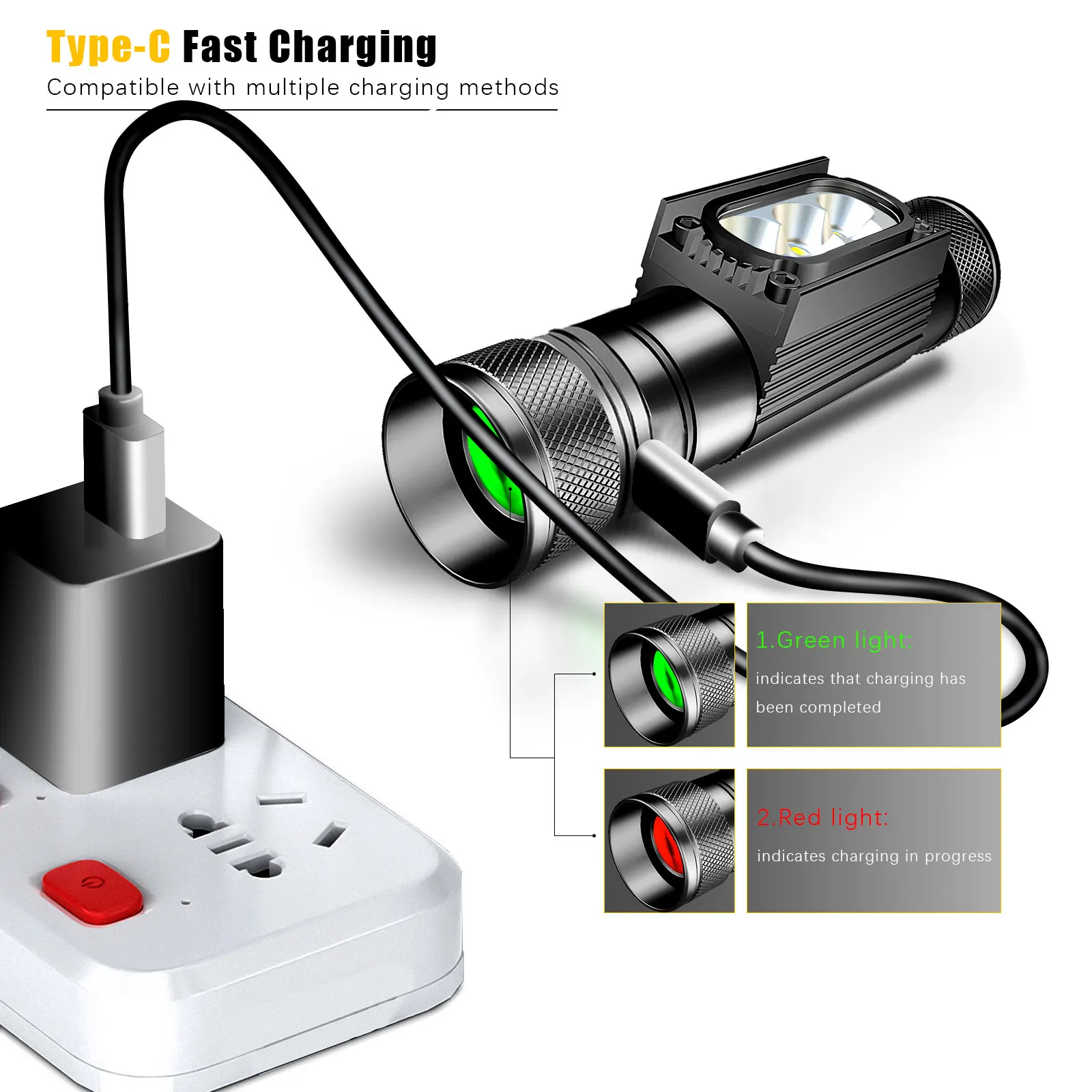 LED Headlamp High Power White Green Memory Headlight 18650 Rechargeable USB Type C Torch Camping Hunting Flashlight Flash Lamp view 4