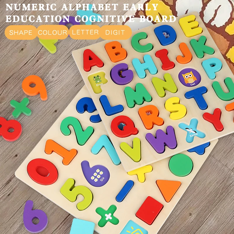 Children's alphanumeric cognitive puzzles, color and shape blocks, early childhood education, educational toys, matching games