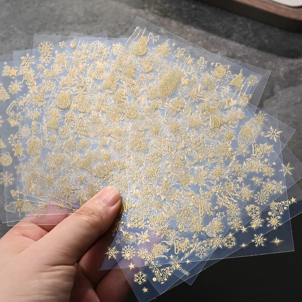 12 個ヴィンテージゴールドスノーフレーククリスマススターネイルステッカーレーザーグリッターシルバーゴールドクリスマスネイルデカールスターマニキュアデコラ