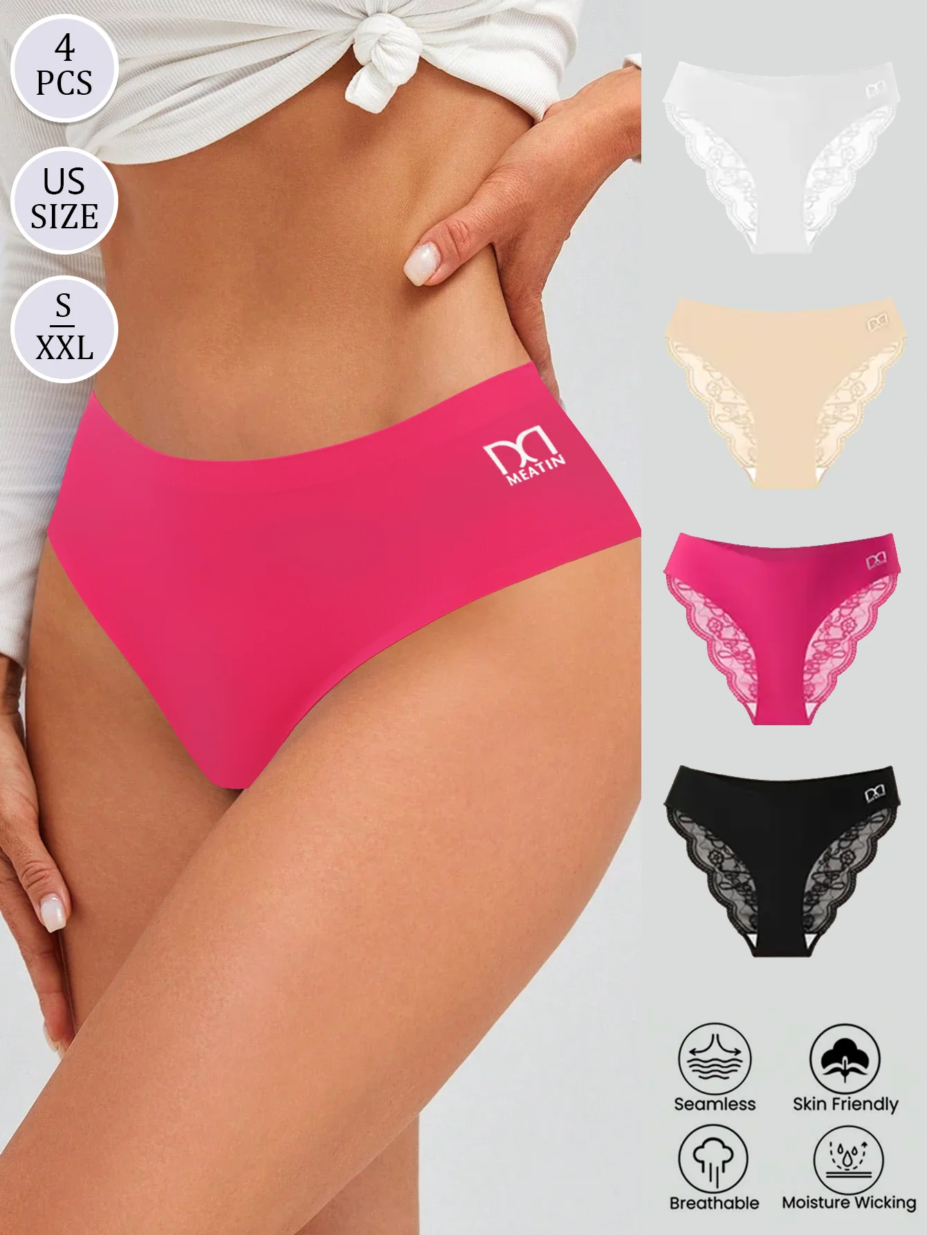 

4 шт./компл. женские кружевные трусики со средней посадкой и цветочным принтом, женские кружевные невидимые дышащие трусики сзади, мягкое нижнее белье