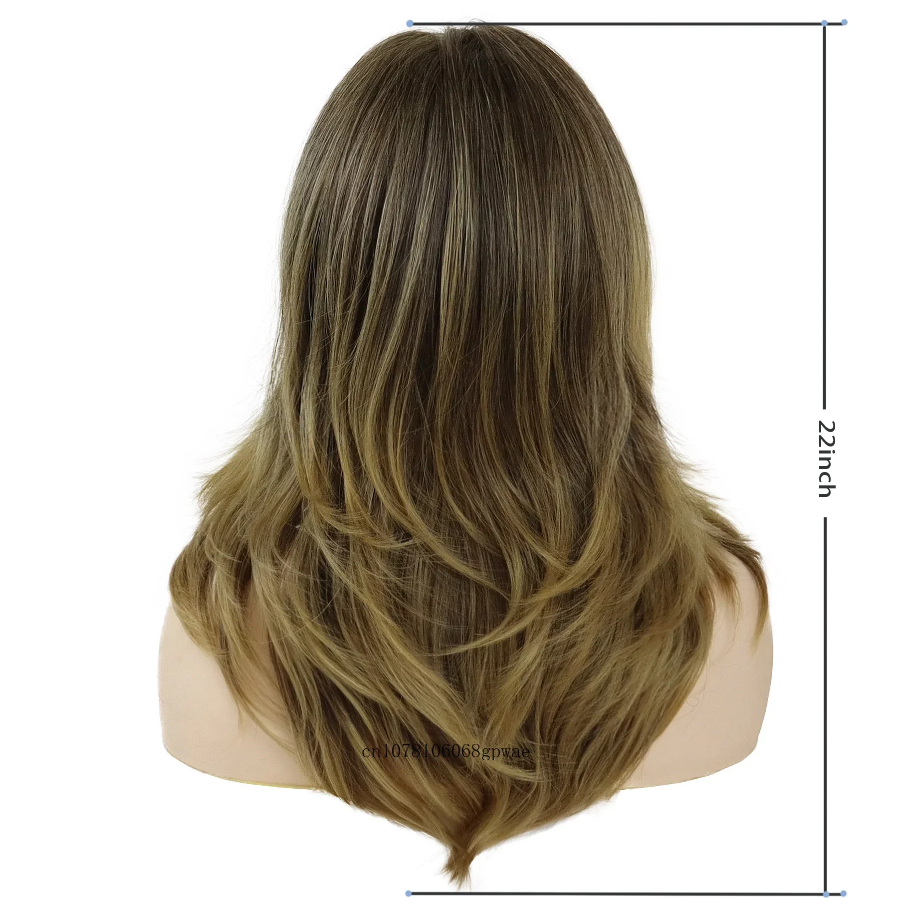 Parrucca sintetica a onde lunghe da 22 pollici per le donne Mix di capelli castani Parrucche da donna a strati soffici naturali Costume cosplay quotidiano Festa di Halloween