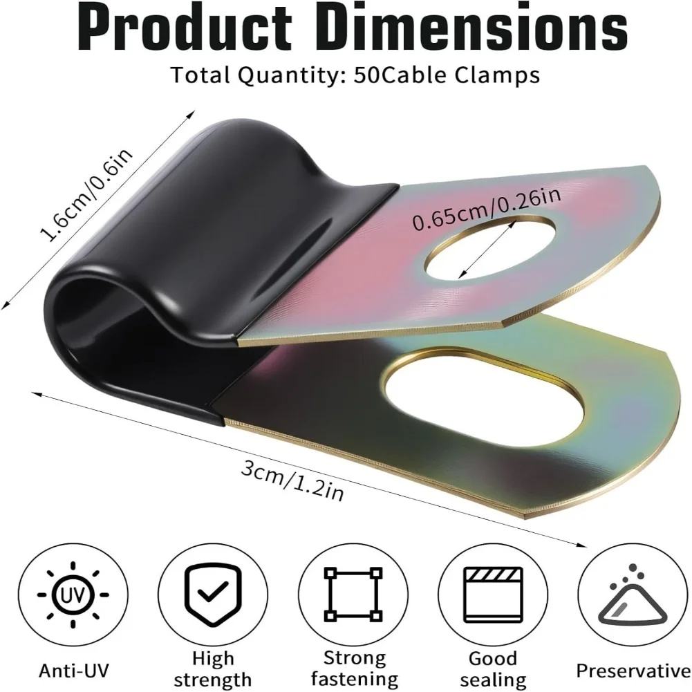Rubber Coated 1/4 Inch P Clamp Carbon Steel For Cable Fixing And Organization Home Improvement Electrical Wire Staples Bulk