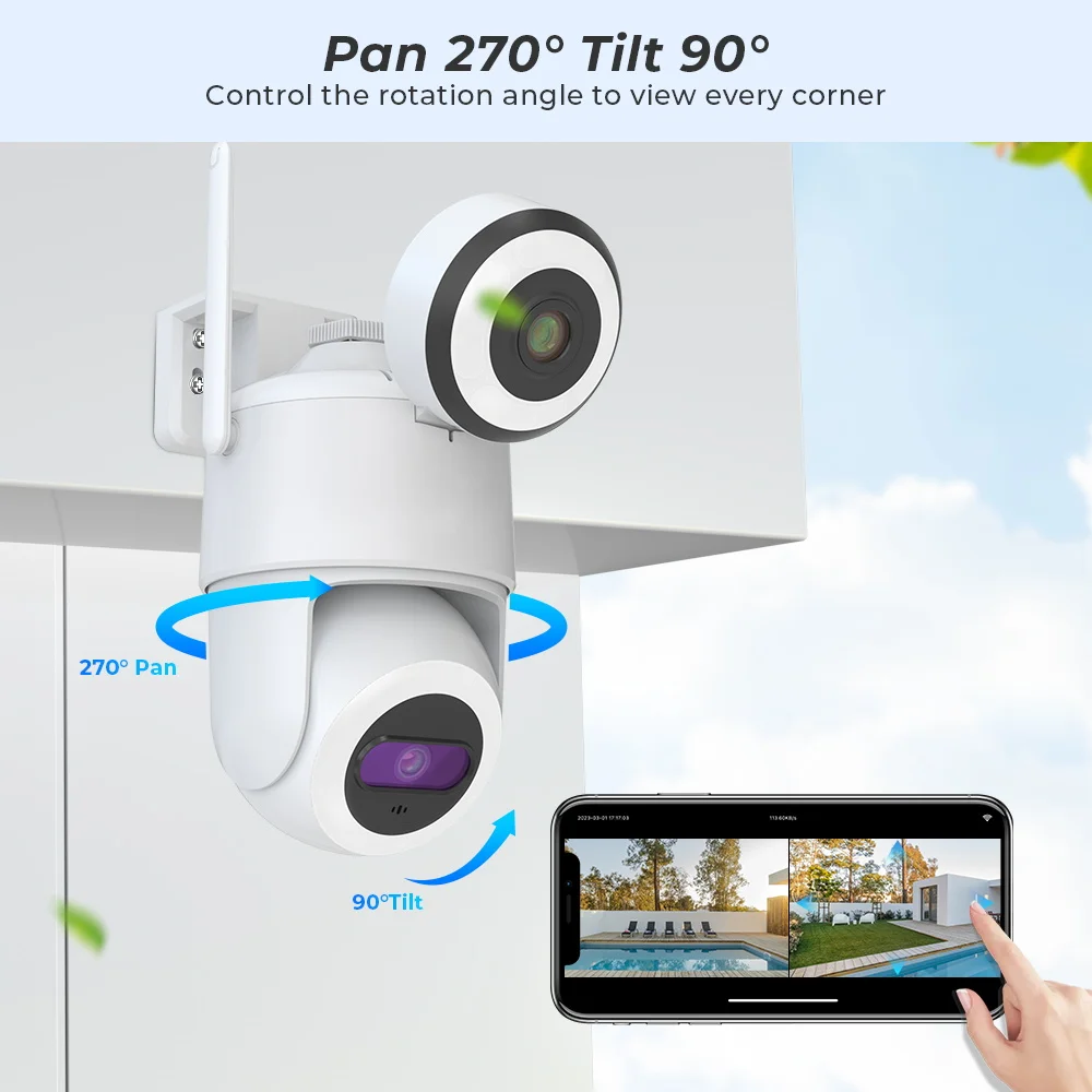 ANBIUX 8MP Wifi IP Camera with Dual Lens Dual Screen 4MP Color Night Vision Ai Human Detection Outdoor Wifi Surveillance Camera