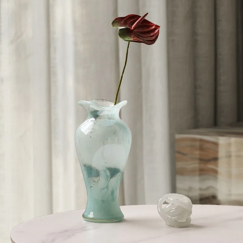 Glass Vase A Ruffled Gradient Glass Bottle Flower Arrangement Accessories Terrarium Flower Vase Home Decoration Accessories