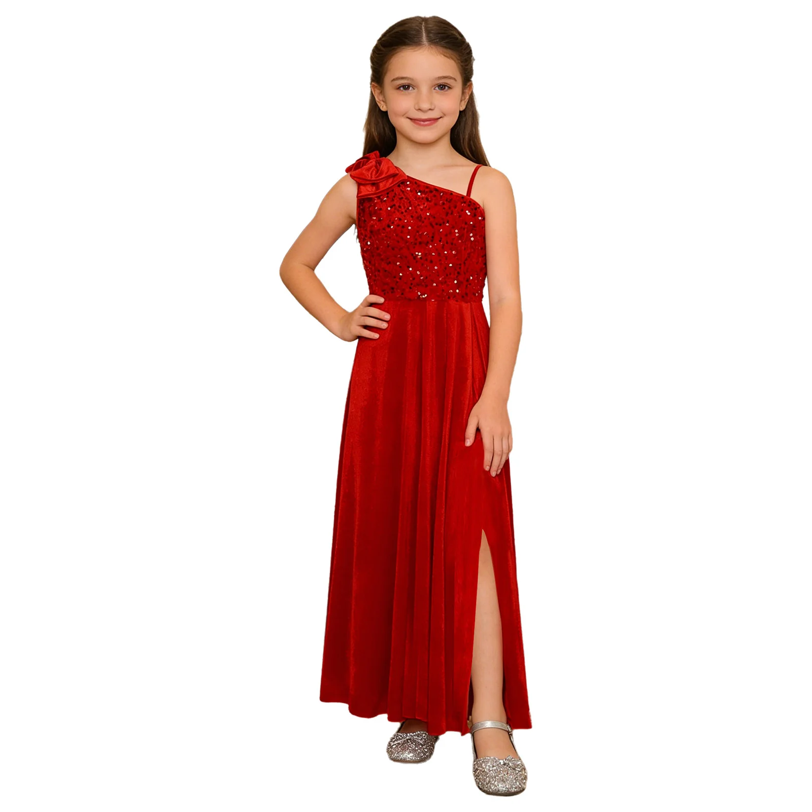 Elegant Girls Junior Bridesmaid Dress One Shoulder Slit Flower Girl Dress for Wedding Party Festive Costume Children's Dresses view 5