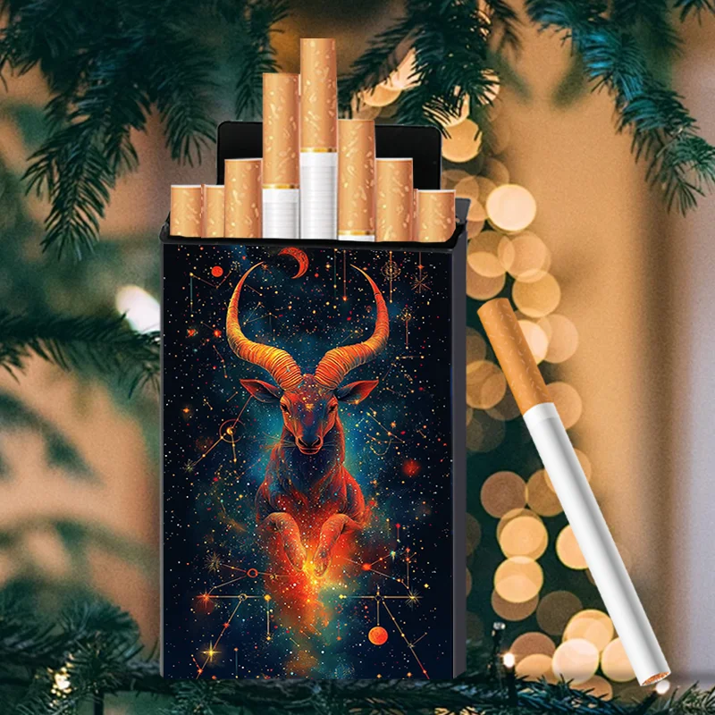 Slim Aluminum Cigarette Case Durable Storage Box, Crush-Proof Metal Design,Perfect Gift for Birthdays and Holidays Aries Edition