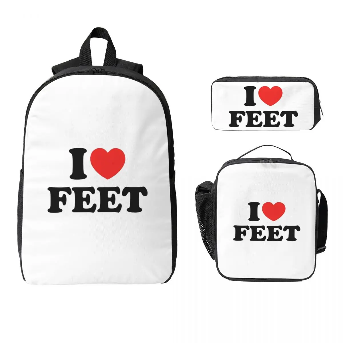 

I Love Feet Backpack Boys Girls BookBag School Bag Laptop Shoulder Bags 3ps Insulated Lunch Bag Pencil Case