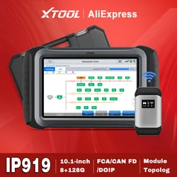 XTOOL IP919 WIFI Car Diagnostic Tool OBD2 Scanner with FCA/CANFD/DOIP ECU Coding 42 Reset Topology Mapping Bidirectional Scanner