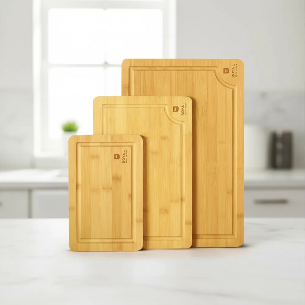 

Premium Bamboo Cutting Board Set with Juice Groove - 3 Sizes for Kitchen Prep, Serving & Charcuterie