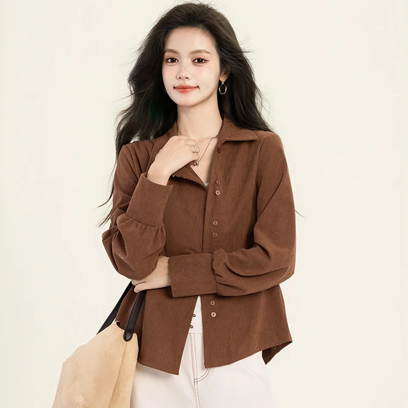 

Осень-зима 2022, новая вельветовая женская блузка, рубашка, винтажная повседневная рубашка нерегулярной формы с длинными рукавами, топы, женская повседневная одежда