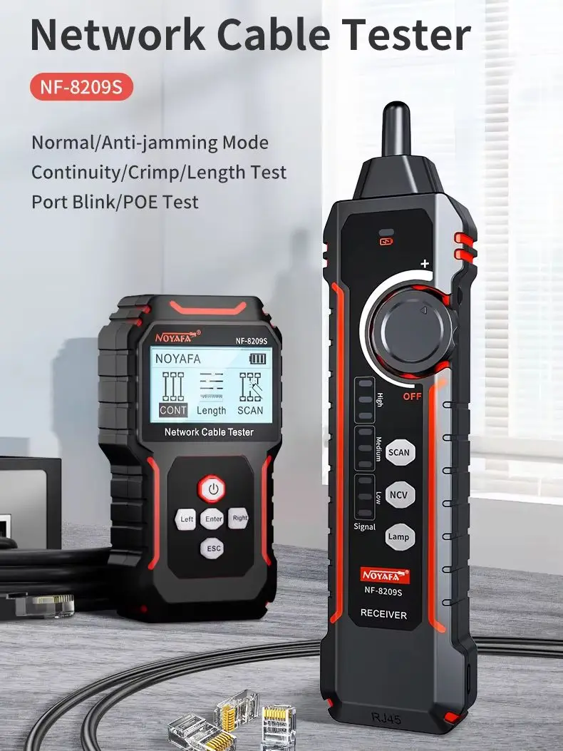 NOYAFA NF-8209S Netwerkkabeltester Kabeltracker LCD-scherm PoE Checker Cat5 Cat6 Lengte meten Wiremap Tester Netwerktools - afbeelding 2