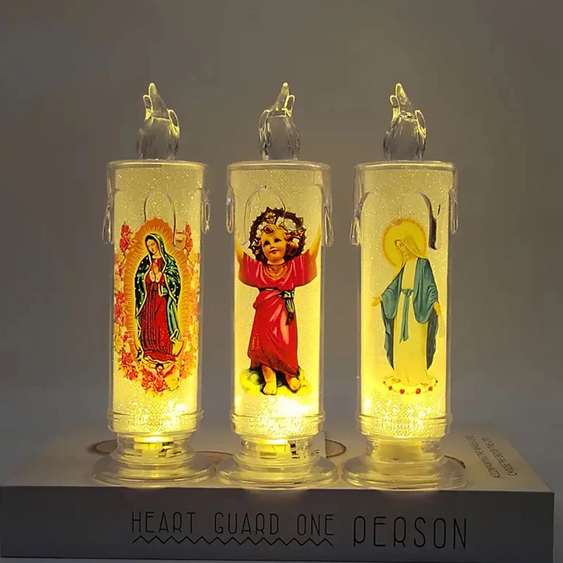 Flameless LED Prayer Candle with Jesus & Virgin Mary - Decorative Religious Night Light for Home Altar or Gift view 4