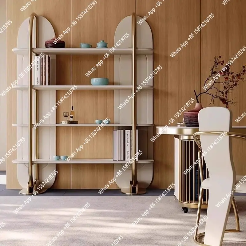 

ALight Luxury Style Stainless Steel Bookshelf Home Living Room Floor-to-ceiling Shelf Office Wall Slate Italian Bookcase