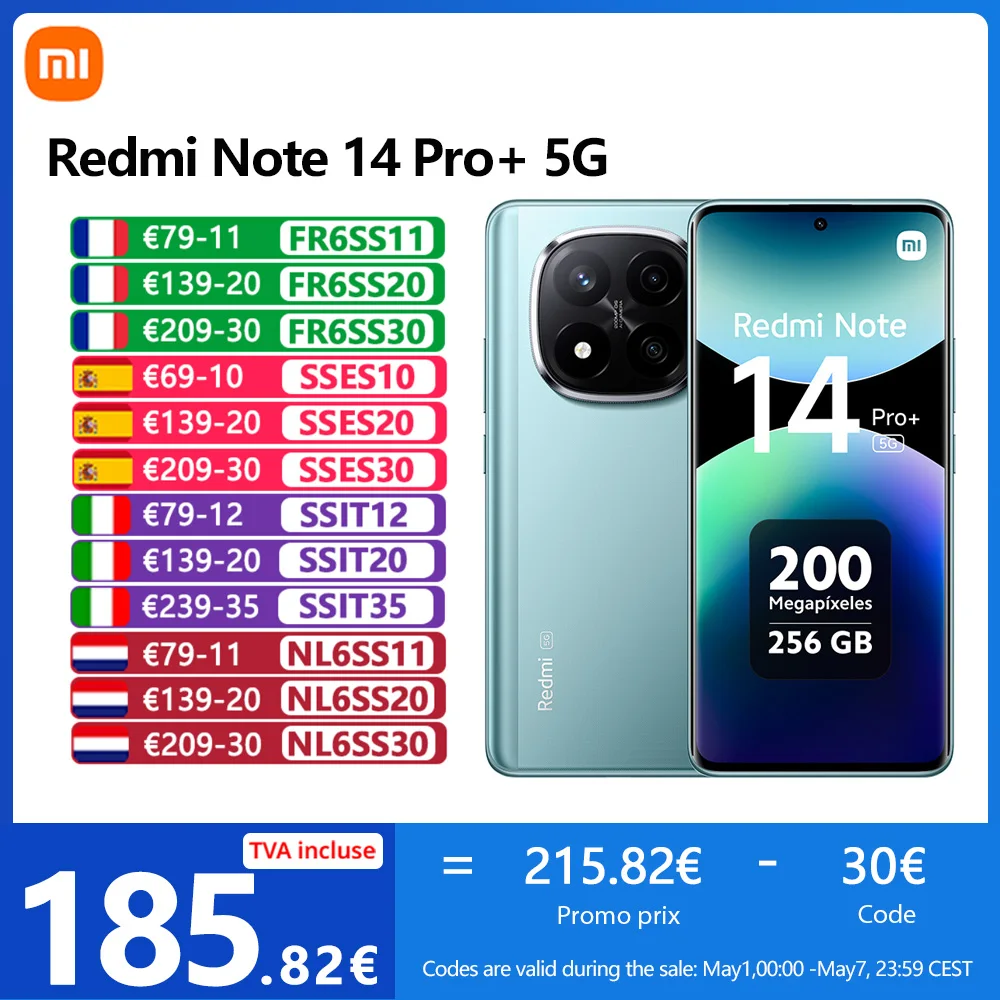 Xiaomi Redmi Note 14 Pro Plus 5G, NFC,  écran AMOLED 1,5K de 6,67 pouces,120 Hz,appareil photo 200 MP,L’adaptateur n’est pas