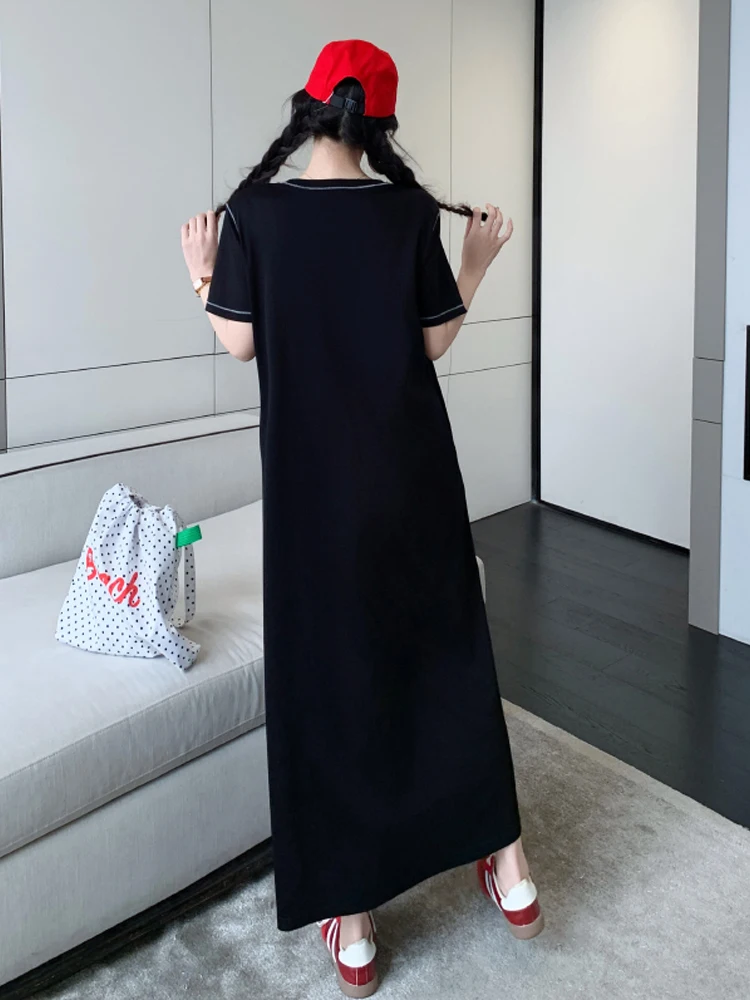 NYFS 女性のサマードレスルーズプラスサイズファッション半袖小さなポケット Tシャツロングドレスローブエテファムエルビス 2025 新しい