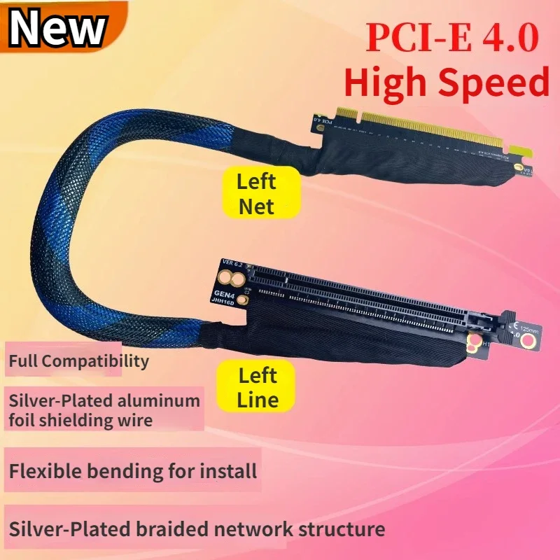 

Silver-Plated PCI Express 4.0 X16 Graphics Cards Soft Extension Cable GPU Braided Mesh Riser Adapter GEN4 for Server AI GPU Card