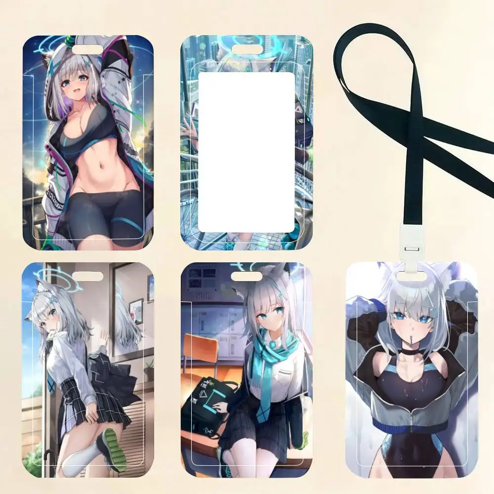 Shiroko Blue Archive Game  ID Card Holder Neck Strap Pendant Door Badge Holder Lanyards Keychain Work Credential Case Gift