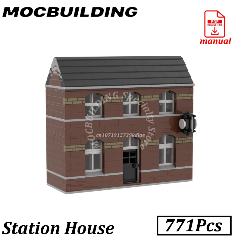 

Railway Station House MOC Building Blocks City Street View Railway Home Brick Railroad Construction Accessories Toys Gift
