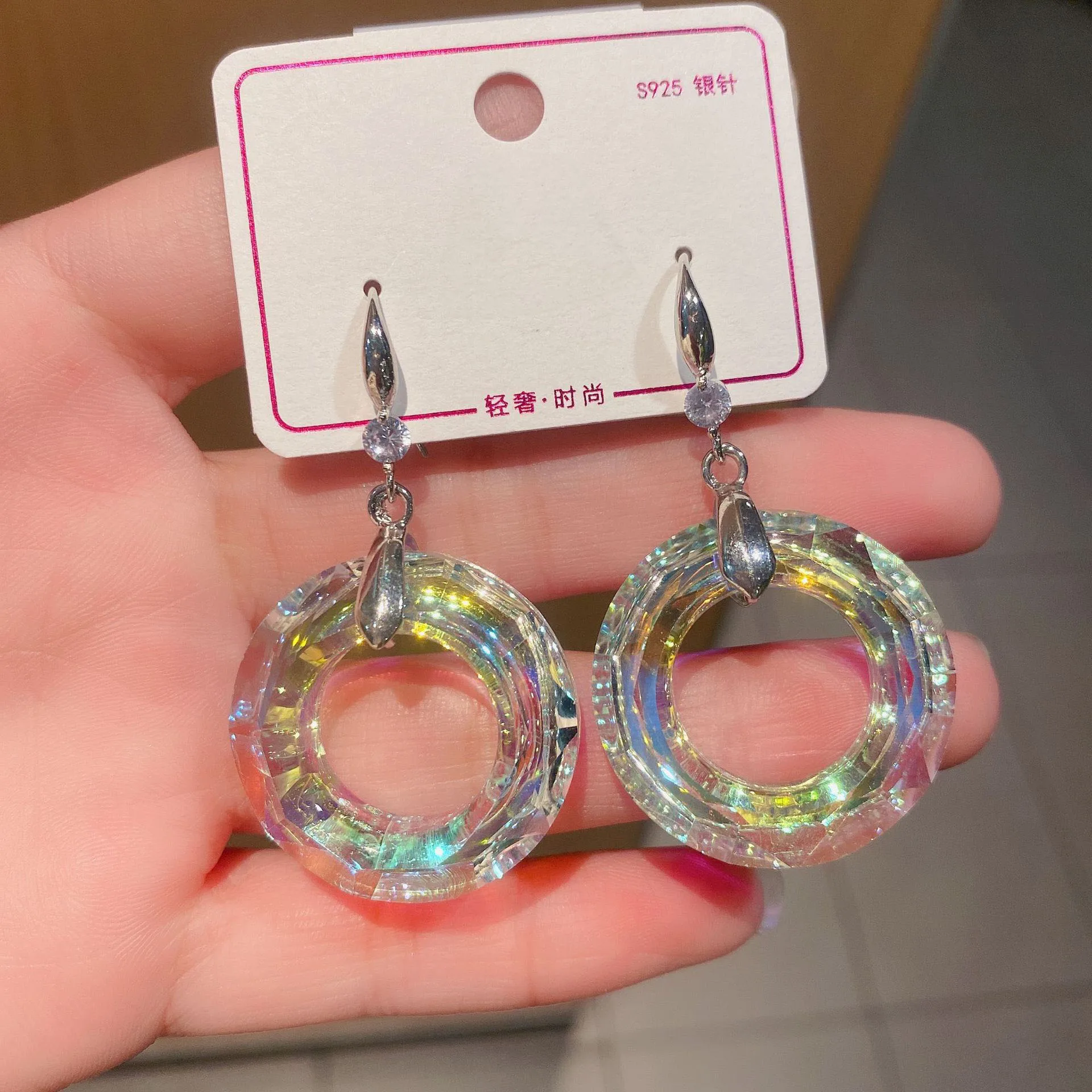 Fashion Transparent Colorful Crystal Round Circle Drop Dangle Earrings 2024 New Design Earings