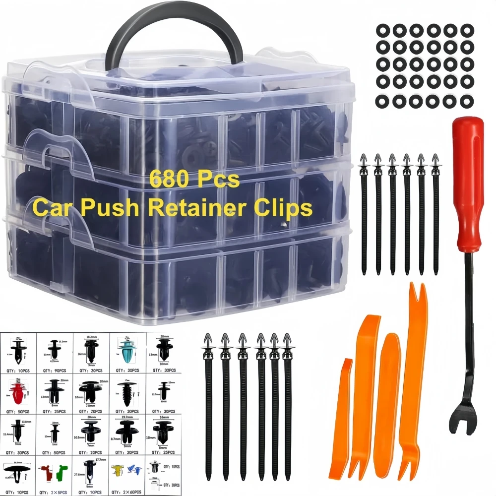 680PCS Auto Fastener Clip Kit Fender Rivet Clips 45 Tools Car Body Push Retainer Pin Rivet Bumper Door Trim Panel Retainer Clips