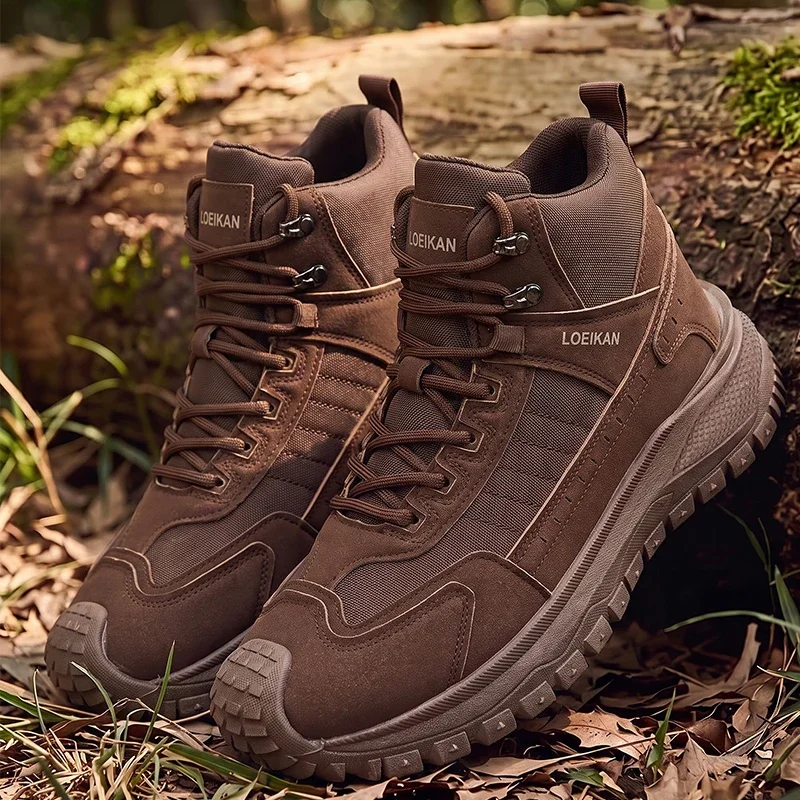 Atmungsaktive Herren-High-Top-Wanderstiefel mit Schnürung, rutschfester, dicker Sohle, Knöchelhoch, für Outdoor-Trekking und den täglichen Gebrauch – Detail 9