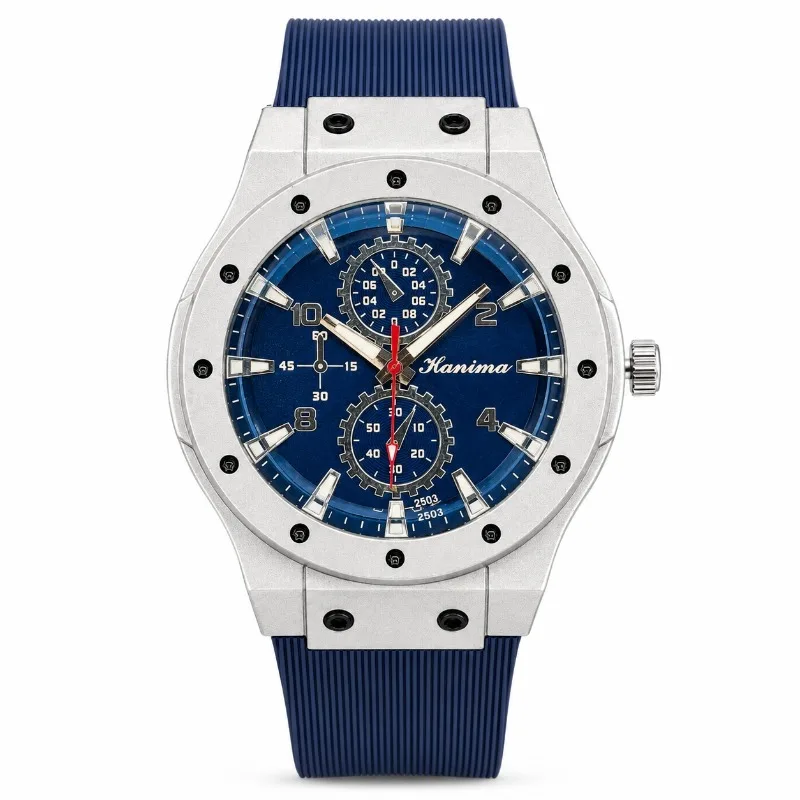 Luxury Men Quartz Watch Fashion Metal Case Blue Dial Wristwatch Sport Business Silicone Band Male Watch Wrist Clock Gift for Man