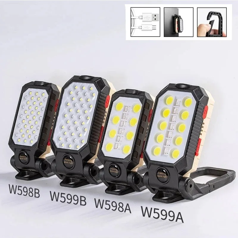 LED COB Work Light Portable Rechargeable Flashlight Magnetic Waterproof Camping Lantern Magnet Design with Power Display