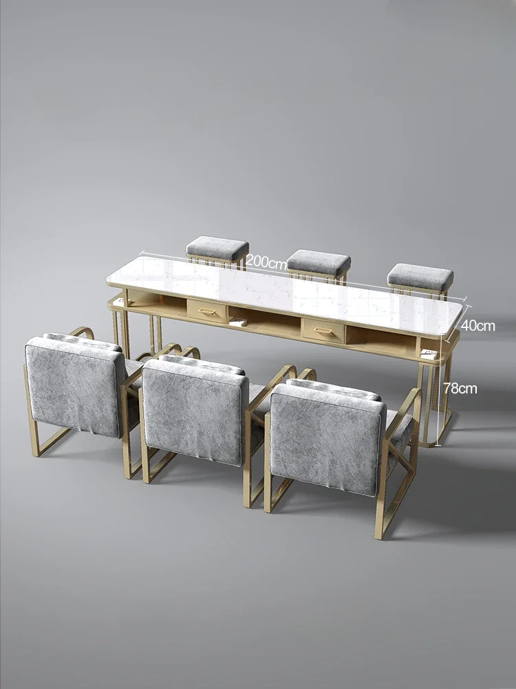 Professional Marble Tabletop Nail Table Multifunction Manicure Table Nordic Luxury Golden Mesa De Manicure Salon Furniture KMNT