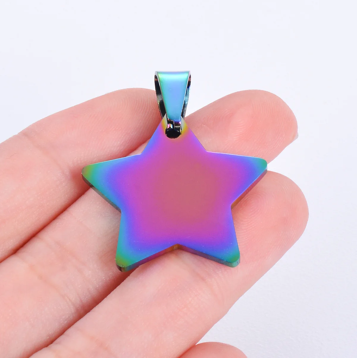 5PCS Wholesale 5 Colors Unisex Stainless Steel Star Stamping Blank Dog Tags Pendant Necklace Jewelry Findings 24x25mm