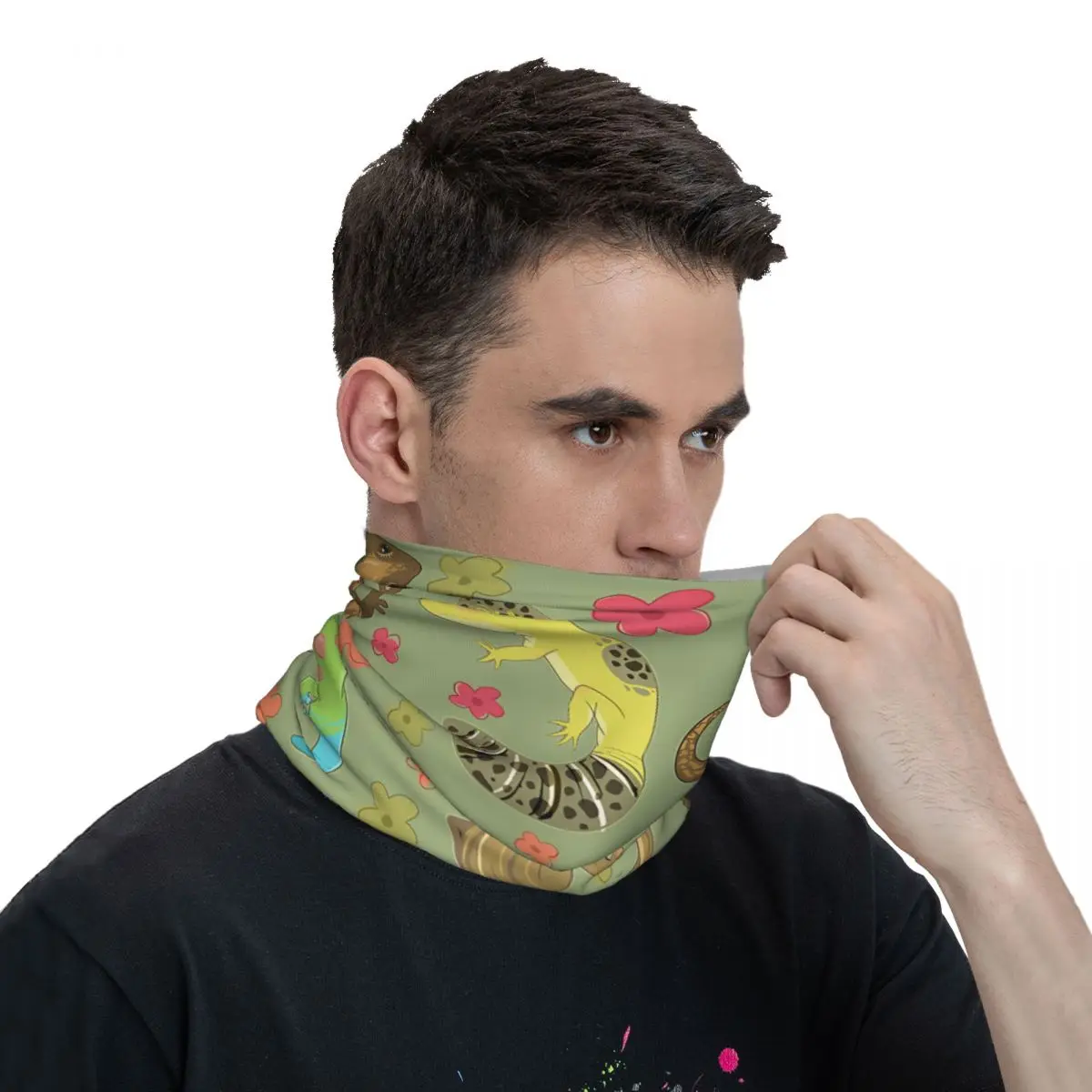 Niedliche Gecko Tapete Schal Halstuch Hals Gesichts maske Polyester