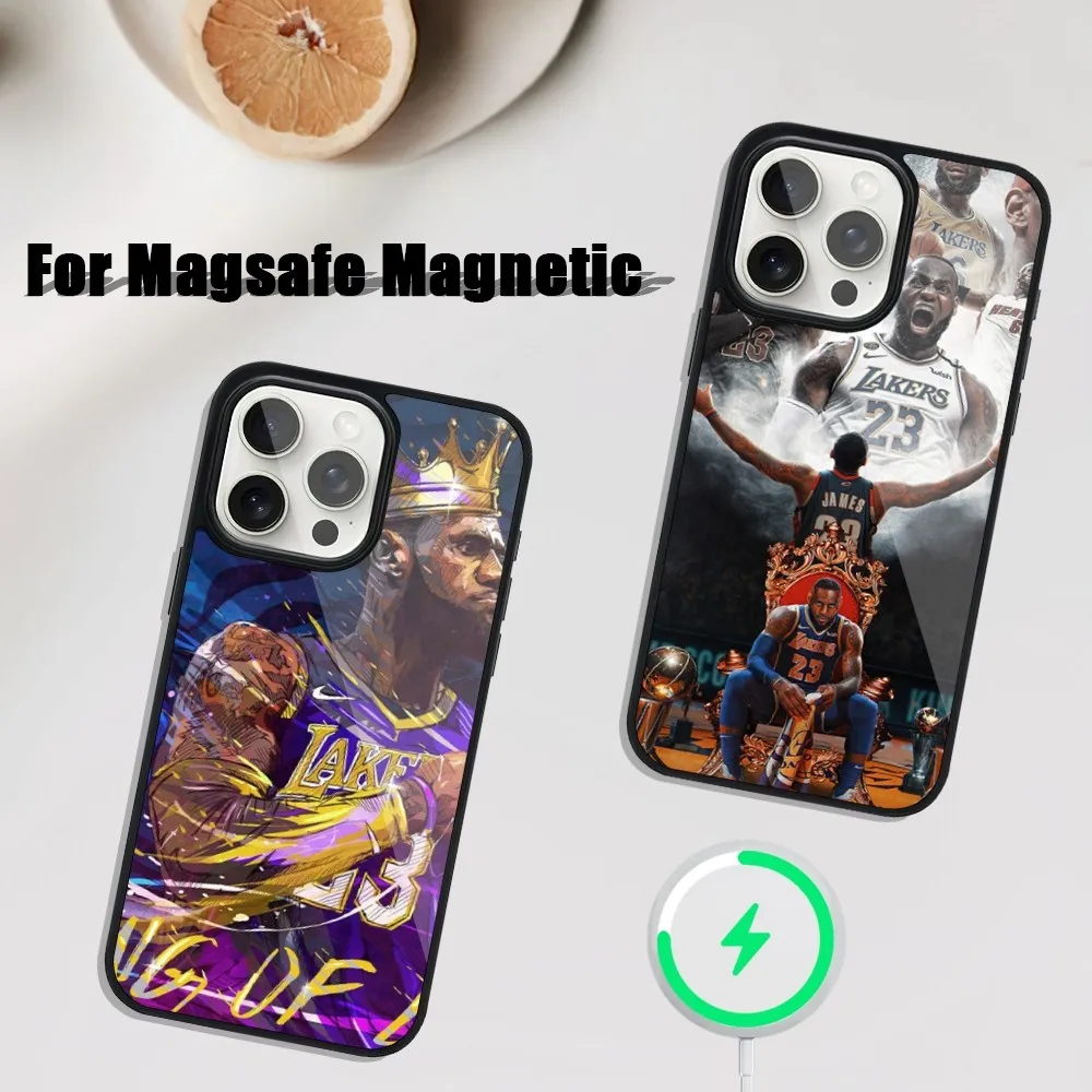 Basketball L-LeBron J-James Phone case For iphone Pro 11 Max 13 12 14 Mini 15 Plus Magsafe Magnetic Wireless Charging Shell