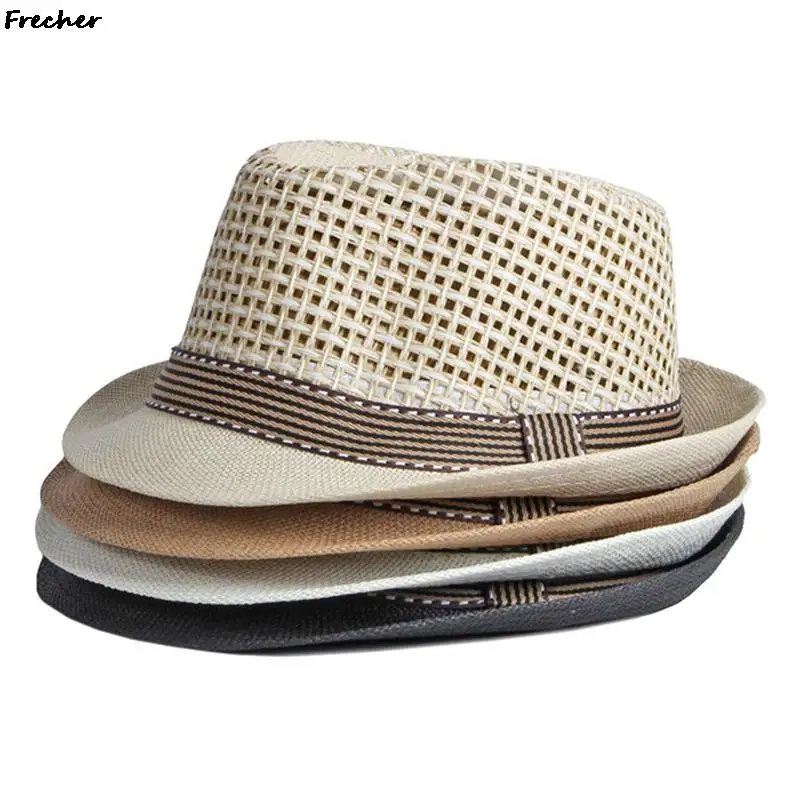 Men Beach Sun Hats British Retro Jazz Hat Wedding Straw Caps Summer Cowboy Fedora Outdoor Holiday Panama Man Gentleman Sunhat