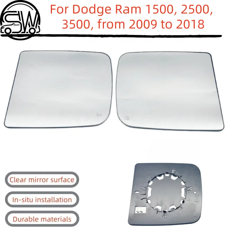 For Dodge Ram 1500, 2500, 3500, from 2009 to 2018, rearview mirror lenses with heating function.